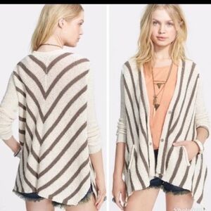 Free People Oversized Circle Back Striped Knit Cardigan Small